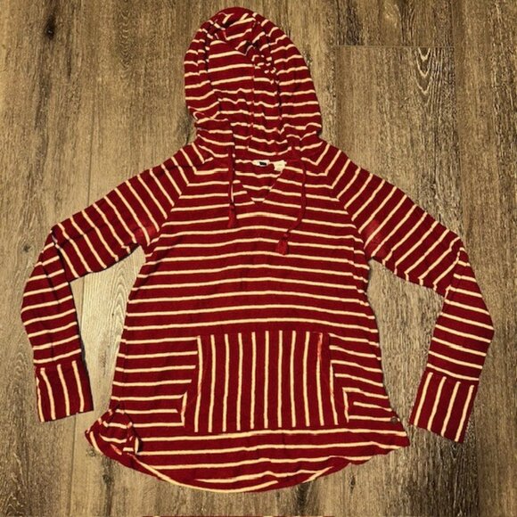 Roxy Juniors' Long Night Striped Hooded Top, Ruhbarb Basic Stripes Size Small S - Picture 1 of 5